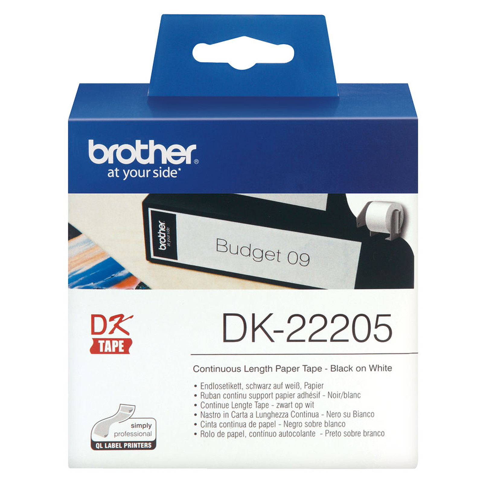 Ruban de papier continu noir sur blanc DK-22205 Brother Original, largeur 62 mm, longueur 30,48 m, Windows et Linux, Informatique Runion 974