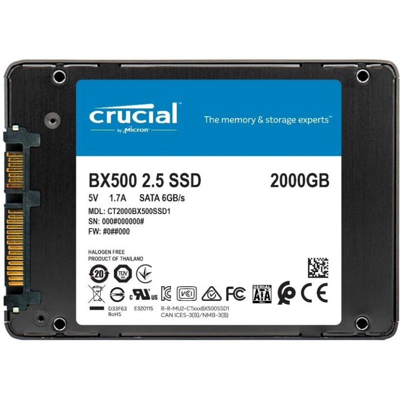 Disque dur SSD Crucial BX500 2TGo 2.5 pouces (7mm) Serial ATA 3 (6Gb/s)s, informatique ile de la Runion 974